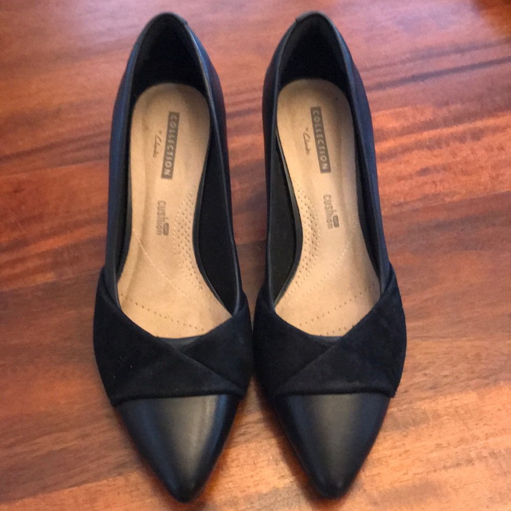 Clark’s Black Suede and Black Leather Heels